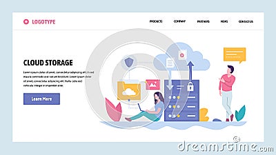 Vector web site gradient design template. Cloud storage server technology. Secure data upload and download. Landing page Vector Illustration