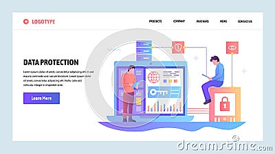 Vector web site gradient design template. Data protection, cyber security and secure login. Landing page concepts for Vector Illustration