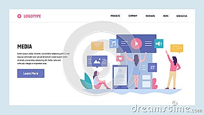 Vector web site gradient design template. Online digital media content. Music, video and photo content. Landing page Vector Illustration