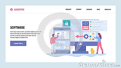 Vector web site gradient design template. Software development and application coding. Saftware engenieer write computer Vector Illustration