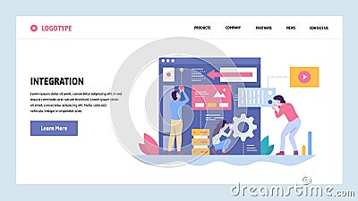 Vector web site gradient design template. Software and website development. Team building new app integration. Landing Vector Illustration