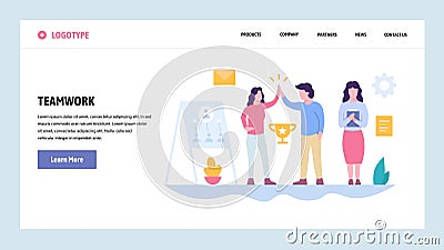 Vector web site gradient design template. Teamwork success. Team business leadership. Landing page concepts for website Vector Illustration