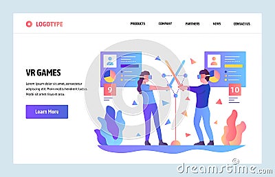 Vector web site gradient design template. Virtual VR and augmented reality games and applications. Landing page concepts Vector Illustration