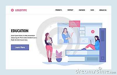 Vector web site linear art design template. Online education and internet webinar. Landing page concepts for website and Vector Illustration