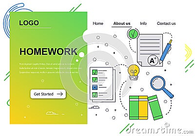 Vector web site linear art design template. School test and homework. Landing page concepts for website and mobile Vector Illustration