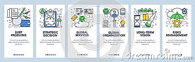 Vector web site linear art onboarding screens template. Debt problems and risk management. Menu banners for website and Vector Illustration