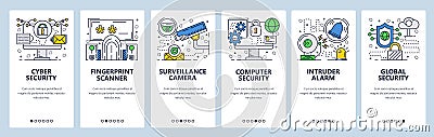 Vector web site linear art onboarding screens template. Internet cyber security, fingerprint secure login and Vector Illustration