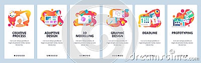 Vector web site onboarding screens gradient template. Graphic design, prototyping, creative artist and 3d modelling Vector Illustration