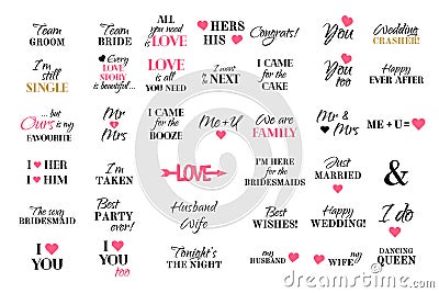 Vector wedding caligraphy typography collection marriage set Vector Illustration