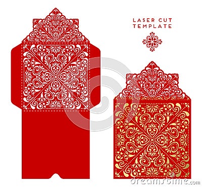 Vector wedding card laser cut template Vector Illustration