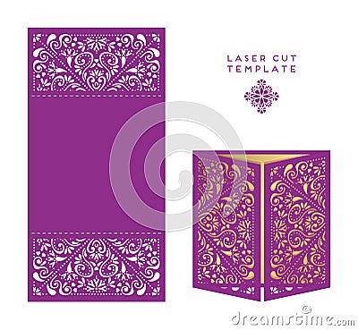 Vector wedding card laser cut template Vector Illustration