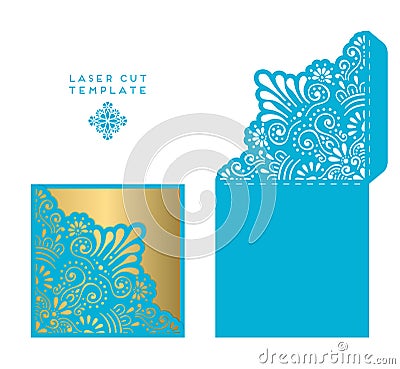 Vector wedding card laser cut template Vector Illustration