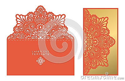 Vector wedding card laser cut template Vector Illustration