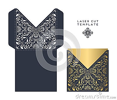 Vector wedding card laser cut template Vector Illustration