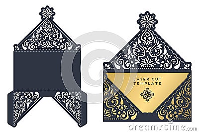 Vector wedding card laser cut template Vector Illustration