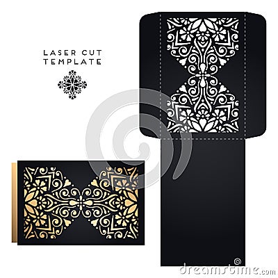 Vector wedding card laser cut template Vector Illustration