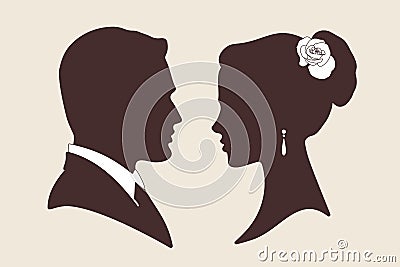 Vector wedding design silhouettes of groom and bride Vector Illustration