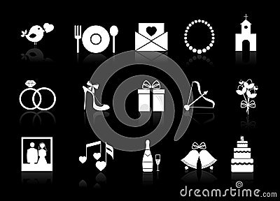 Vector wedding icons on a black background Vector Illustration