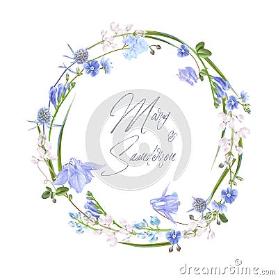 Blue herb wreath Vector Illustration