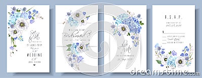 Blue anemone wedding set Vector Illustration