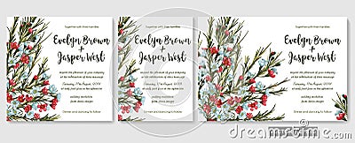 Vector wedding invitations set with red and blue wax flowers ch Vector Illustration