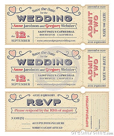 Vector Wedding Invite Tickets Vector Illustration