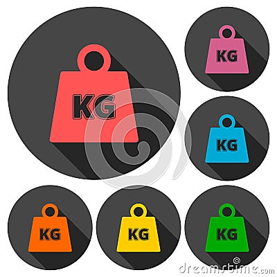 Vector Weight Kilogram Icons set with long shadow Vector Illustration