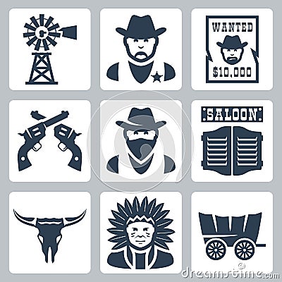 Vector western icons set Vector Illustration