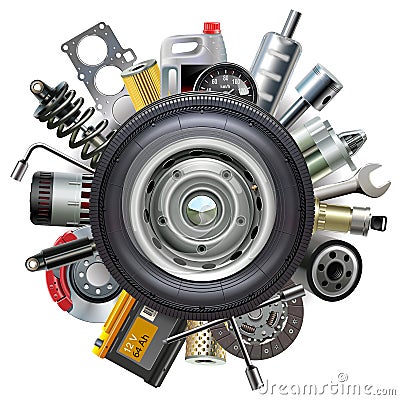 Vector Wheel with Car Spares Vector Illustration