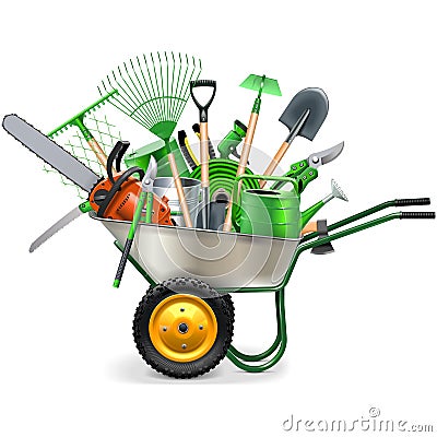 Vector Wheelbarrow with Garden Accessories Vector Illustration