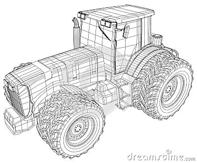 Vector wheeled tractor isolated on white background. Side view. Tracing illustration of 3d. EPS 10 vector format Vector Illustration