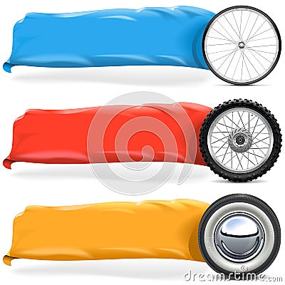 Vector Wheels with Banner Set 2 Vector Illustration