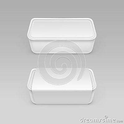 Vector White Blank Food Plastic Box Container for Mayonnaise, Margarine, Cheese, Ice cream with Label Mock up Vector Illustration