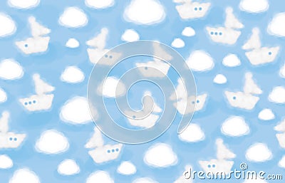 Vector white clouds ships background. Vector Illustration