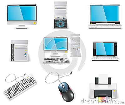 Vector white computer icon set. Part 1. PC Vector Illustration