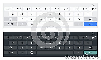 Vector White and dark horizontal mobile keyboard template. Vector Illustration