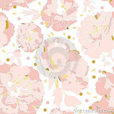 Elegant botany festive peony blossom pattern. Vector Illustration