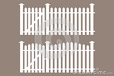 Vector white fence for the garden. Illustration of a wooden fence. Rural wall of planks Vector Illustration