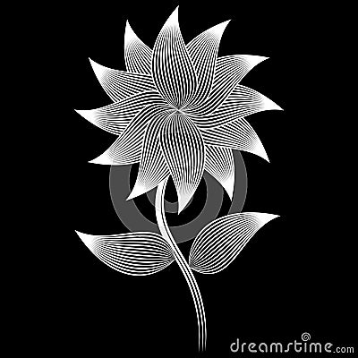 Vector white flower made by linocut style Vector Illustration