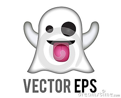 Vector white funny cartoon ghost making silly face icon with tongue out Vector Illustration