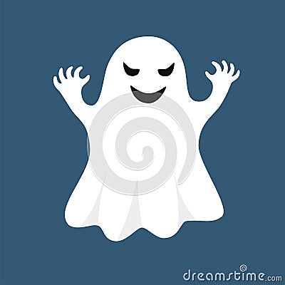 Vector white ghost isolated on blue background Vector Illustration