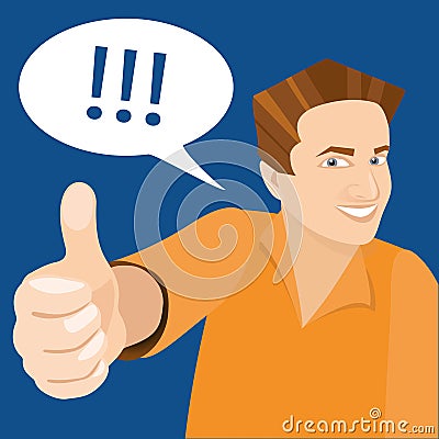 Vector white man holding like finger up and smiling on blue Vector Illustration