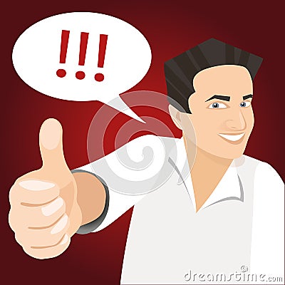 Vector white man holding like finger up and smiling at red Vector Illustration