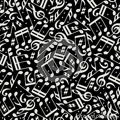 Vector white musical notes and treble clefs seamless pattern on Vector Illustration