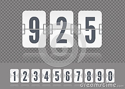 Vector white scoreboard numbers floating with reflections. Tamplate for flip countdown timer or calendar or your design Vector Illustration