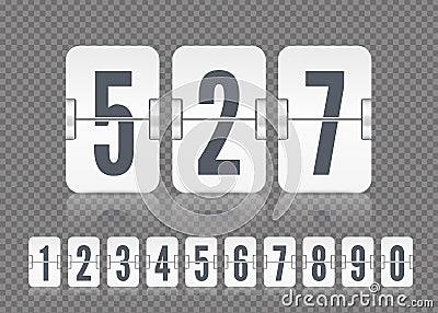 Vector white scoreboard numbers with reflections for flip countdown timer or calendar. Template for your design. Vector Illustration