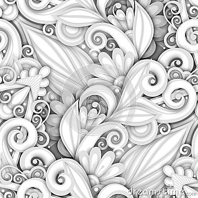 Vector White Seamless Pattern with Floral Ornament Vector Illustration