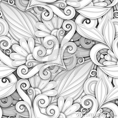 Vector White Seamless Pattern with Floral Ornament Vector Illustration