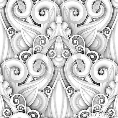 Vector White Seamless Pattern with Floral Ornament Vector Illustration