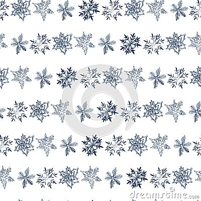 Vector White Snowflakes with different shapes linear background pattern Vector Illustration